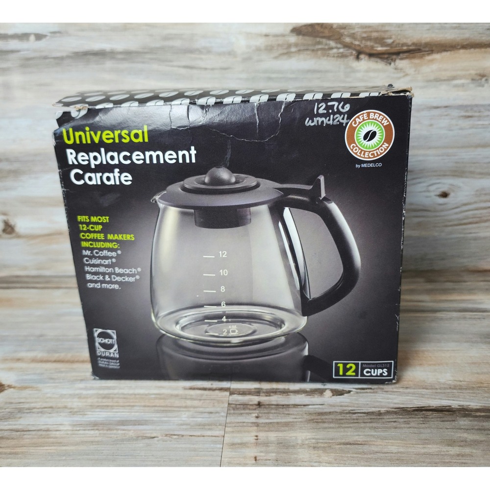 Cafe Brew Medelco 12 Cup Universal Replacement Glass Coffee Carafe GL312 Black